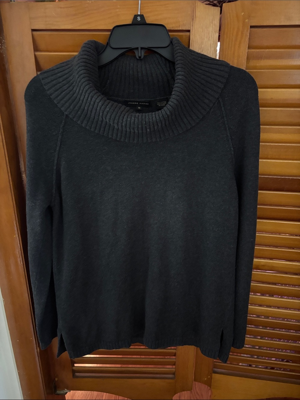 JEANNE PIERRE Black Ribbed Cowl Neck Sweater